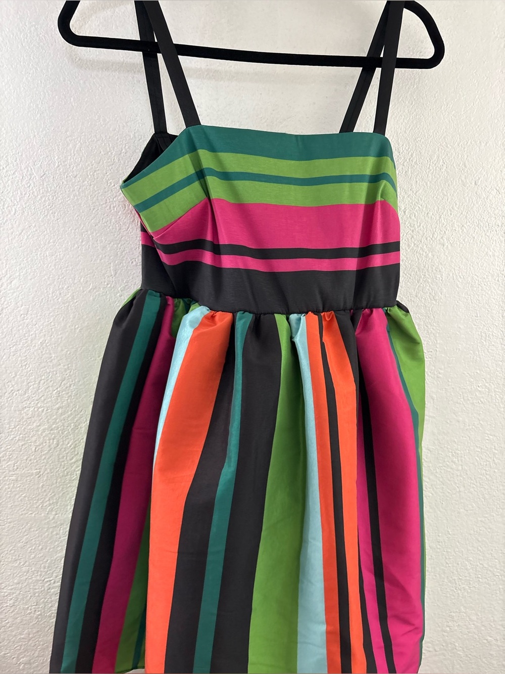Bob Mackie vibrant striped party mini dress spaghetti straps and a flare - Picture 3 of 5